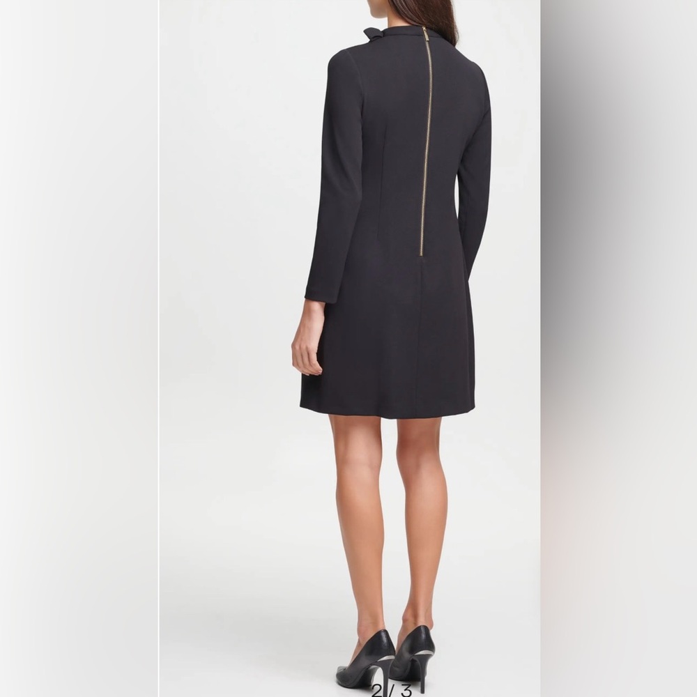 Calvin Klein Women’s Dress Black Tie Mock Neck  Crepe Sheath Sz 8 - Picture 2 of 9